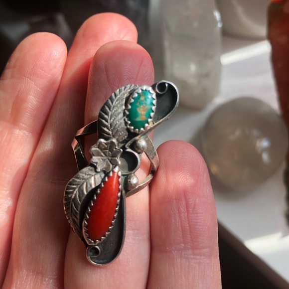 Sterling silver, turquoise, and coral ring!!! - Picture 5 of 9